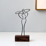 Maxbell Woman Sculpture Metal Line Figurine with Hat for Shelf Home Decoration Black