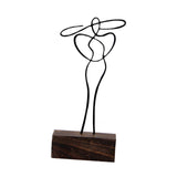 Maxbell Woman Sculpture Metal Line Figurine with Hat for Shelf Home Decoration Black