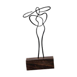 Maxbell Woman Sculpture Metal Line Figurine with Hat for Shelf Home Decoration Black