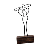 Maxbell Woman Sculpture Metal Line Figurine with Hat for Shelf Home Decoration Black