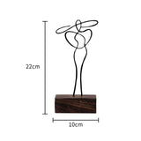 Maxbell Woman Sculpture Metal Line Figurine with Hat for Shelf Home Decoration Black