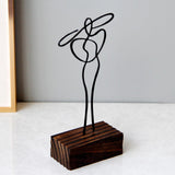 Maxbell Woman Sculpture Metal Line Figurine with Hat for Shelf Home Decoration Black