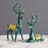 Maxbell 2x Deer Statue Animal Figurine Elk Sculpture for Bookshelf Office Decoration