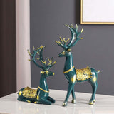 Maxbell 2x Deer Statue Animal Figurine Elk Sculpture for Bookshelf Office Decoration
