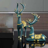 Maxbell 2x Deer Statue Animal Figurine Elk Sculpture for Bookshelf Office Decoration