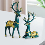 Maxbell 2x Deer Statue Animal Figurine Elk Sculpture for Bookshelf Office Decoration