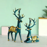 Maxbell 2x Deer Statue Animal Figurine Elk Sculpture for Bookshelf Office Decoration