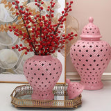 Maxbell Ceramic Ginger Jar Flower Vase Decorative Temple Jar Handicraft Hollow Out