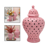 Maxbell Ceramic Ginger Jar Flower Vase Decorative Temple Jar Handicraft Hollow Out