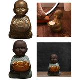 Maxbell Buddha Statue Monk Doll Zen Sculpture Candleholders Figurines for Home Bronze