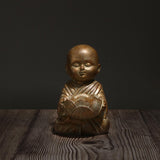 Maxbell Buddha Statue Monk Doll Zen Sculpture Candleholders Figurines for Home Bronze