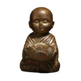 Maxbell Buddha Statue Monk Doll Zen Sculpture Candleholders Figurines for Home Bronze