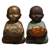 Maxbell Buddha Statue Monk Doll Zen Sculpture Candleholders Figurines for Home Bronze