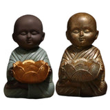 Maxbell Buddha Statue Monk Doll Zen Sculpture Candleholders Figurines for Home Bronze