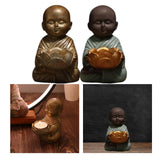 Maxbell Buddha Statue Monk Doll Zen Sculpture Candleholders Figurines for Home Bronze