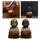 Maxbell Buddha Statue Monk Doll Zen Sculpture Candleholders Figurines for Home Bronze