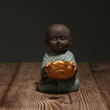 Maxbell Buddha Statue Monk Doll Zen Sculpture Candleholders Figurines for Home Blue