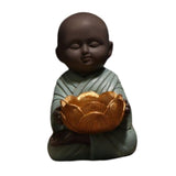 Maxbell Buddha Statue Monk Doll Zen Sculpture Candleholders Figurines for Home Blue