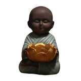 Maxbell Buddha Statue Monk Doll Zen Sculpture Candleholders Figurines for Home Blue
