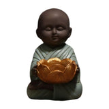 Maxbell Buddha Statue Monk Doll Zen Sculpture Candleholders Figurines for Home Blue