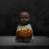 Maxbell Buddha Statue Monk Doll Zen Sculpture Candleholders Figurines for Home Blue