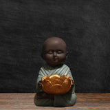 Maxbell Buddha Statue Monk Doll Zen Sculpture Candleholders Figurines for Home Blue