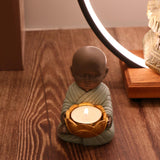 Maxbell Buddha Statue Monk Doll Zen Sculpture Candleholders Figurines for Home Blue