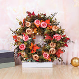 Maxbell Fall Artificial Flower Wreath Maple Leaves for Thanksgiving Wall Pendant 40cm