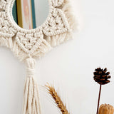Maxbell Retro Style Tassel Tapestry Wall Mounted Makeup Mirror for Bedroom Porch