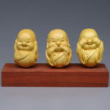 Maxbell Adorable 3 Buddha Monks Statues Boxwood for Desktop Decoration Sculptures