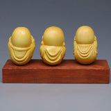 Maxbell Adorable 3 Buddha Monks Statues Boxwood for Desktop Decoration Sculptures