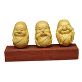 Maxbell Adorable 3 Buddha Monks Statues Boxwood for Desktop Decoration Sculptures