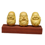Maxbell Adorable 3 Buddha Monks Statues Boxwood for Desktop Decoration Sculptures