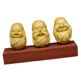 Maxbell Adorable 3 Buddha Monks Statues Boxwood for Desktop Decoration Sculptures