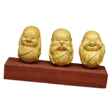 Maxbell Adorable 3 Buddha Monks Statues Boxwood for Desktop Decoration Sculptures