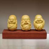Maxbell Adorable 3 Buddha Monks Statues Boxwood for Desktop Decoration Sculptures