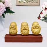 Maxbell Adorable 3 Buddha Monks Statues Boxwood for Desktop Decoration Sculptures
