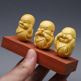 Maxbell Adorable 3 Buddha Monks Statues Boxwood for Desktop Decoration Sculptures