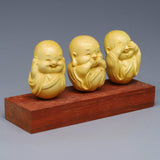 Maxbell Adorable 3 Buddha Monks Statues Boxwood for Desktop Decoration Sculptures