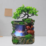 Maxbell Tabletop Water Fountain with LED Lights Indoor Outdoor Office Resin Statue Wiith Fog