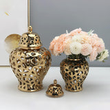 Maxbell Ceramic Ginger Jar Flower Porcelain Storage Jar Home Decoration Display