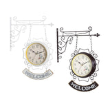 Maxbell Double Sided Wall Clock Creative Classic Iron for Bedroom Outdoor Hallway White