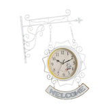 Maxbell Double Sided Wall Clock Creative Classic Iron for Bedroom Outdoor Hallway White