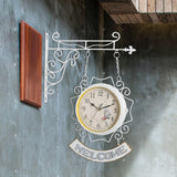 Maxbell Double Sided Wall Clock Creative Classic Iron for Bedroom Outdoor Hallway White