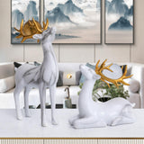 Maxbell Modern Couple Deer Statue Figurine Sculpture for Living Room Home Ornament White