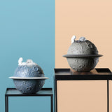 Maxbell Ceramic Tabletop Fountain Indoor USB Bedroom Home Astronaut Planet Statues Blue