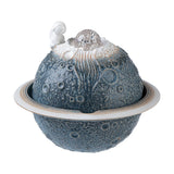 Maxbell Ceramic Tabletop Fountain Indoor USB Bedroom Home Astronaut Planet Statues Blue
