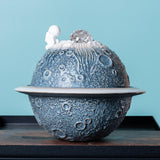 Maxbell Ceramic Tabletop Fountain Indoor USB Bedroom Home Astronaut Planet Statues Blue