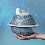 Maxbell Ceramic Tabletop Fountain Indoor USB Bedroom Home Astronaut Planet Statues Blue