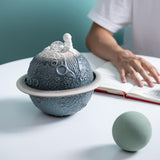 Maxbell Ceramic Tabletop Fountain Indoor USB Bedroom Home Astronaut Planet Statues Blue